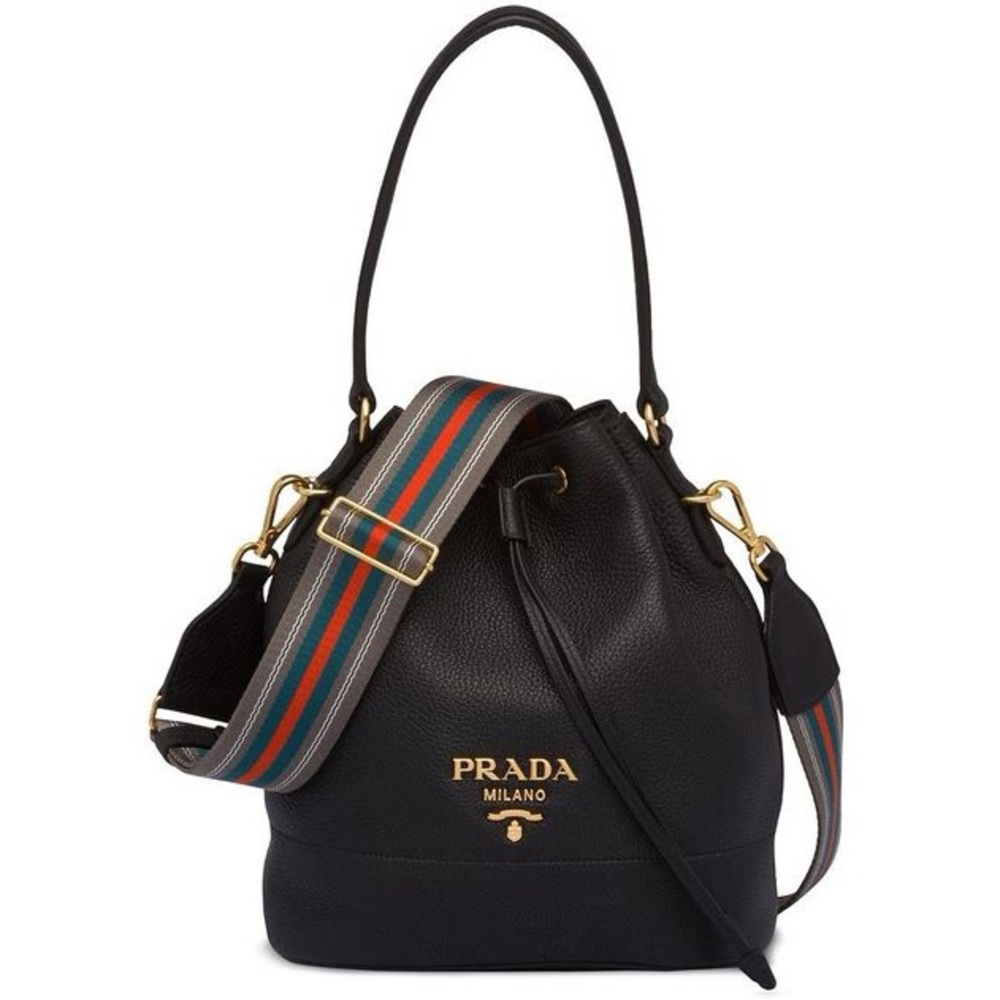 PRADA Vitello Daino Bucket Bag - Black
